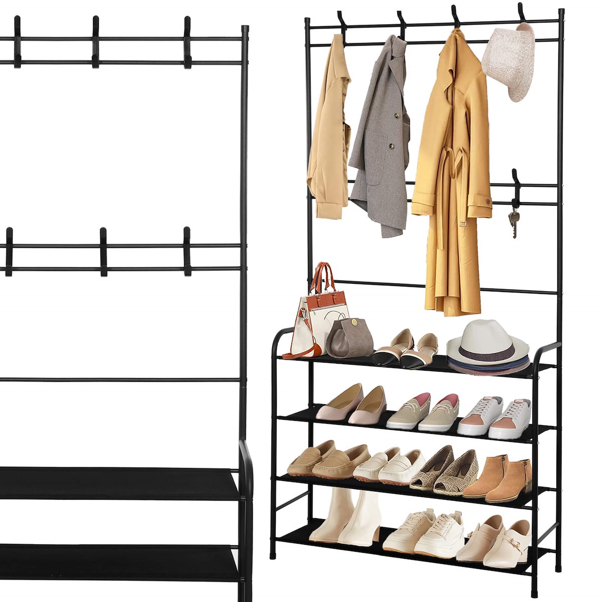 Wieszak Stojak Na Ubrania Buty Z Półką Podłogowy Stojący Loft Metalowy