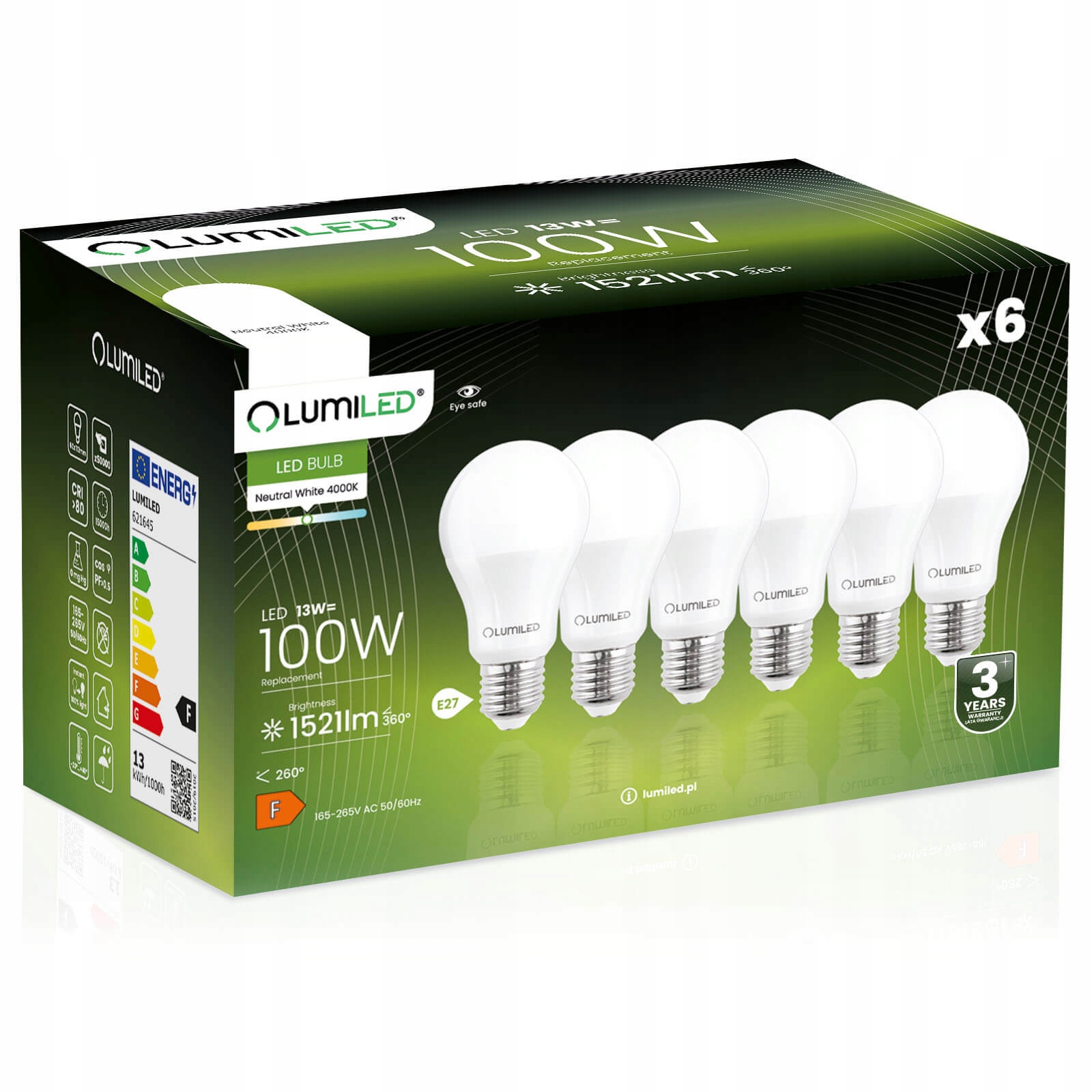6x Żarówka Led E27 13W 100W 1521lm 4000K Neutralna Premium EMC2 Lumiled