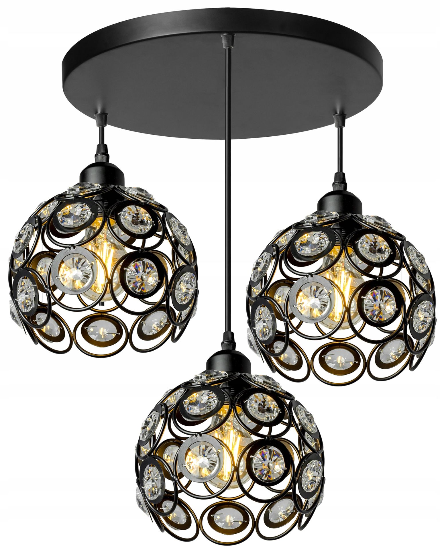 Lampa Wisząca Edison Led Plafon Kryształ Czarna Metalowa