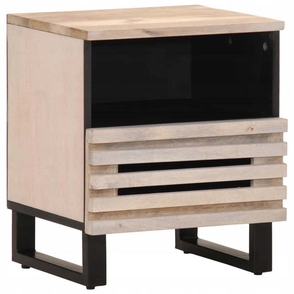 Szafka nocna, 40x34x46 cm, bielone drewno mango