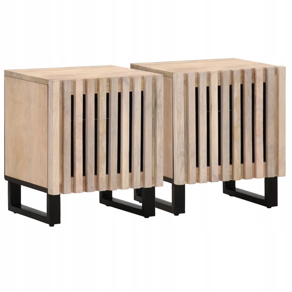 Szafki nocne, 2 szt., 40x34x46 cm, bielone drewno mango