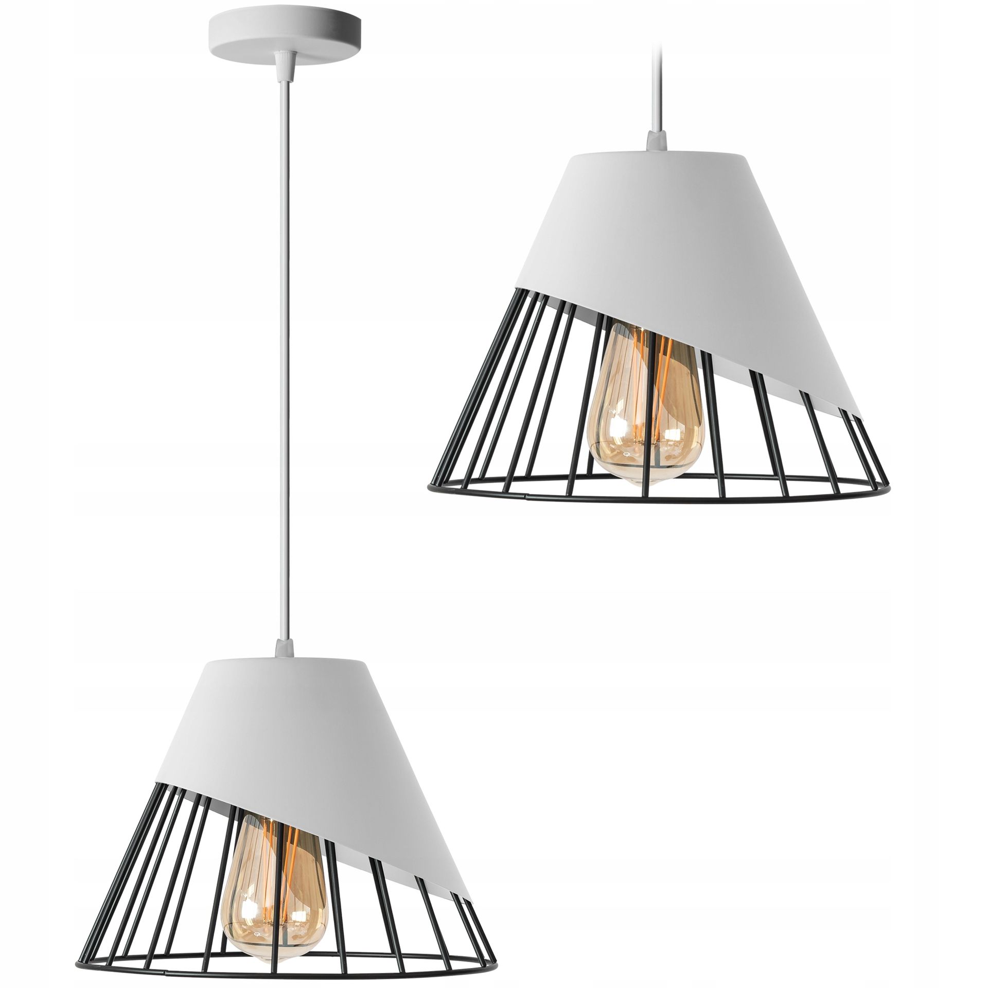 Lampa Sufitowa Wisząca Klosz Metal White Black