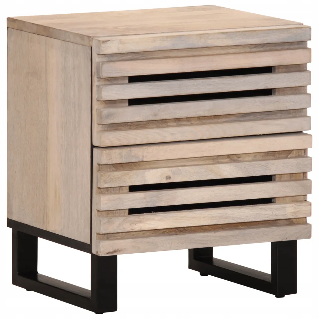 Szafka nocna, 40x34x46 cm, bielone drewno mango