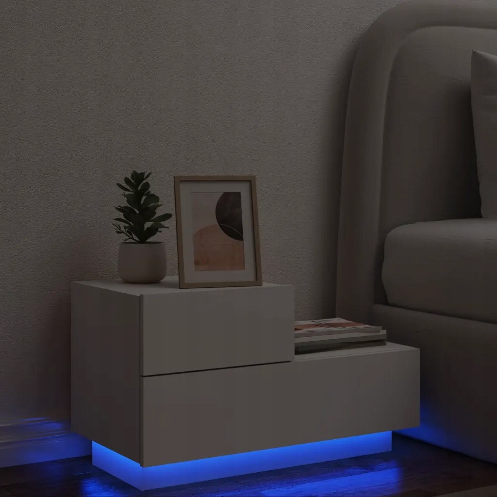 Szafka nocna z oświetleniem Led, biała, 70x36x40,5 cm