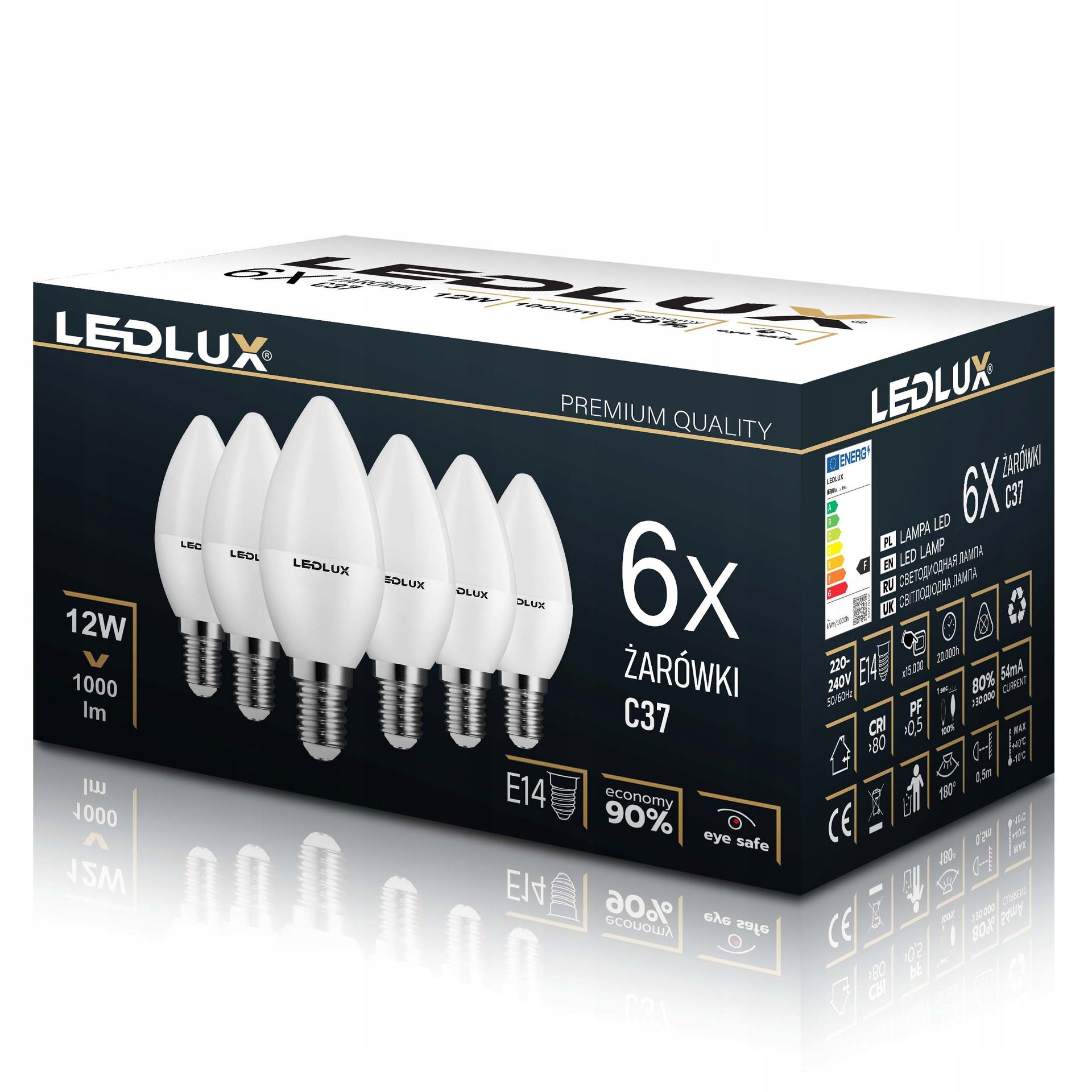 6x Żarówka Led E14 12W =100W Smd 3000K ciepła Premium Ledlux nie mruga