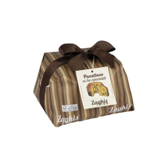 Panettone z trzema rodzajami czekolady Zaghis Ai Tre Cioccolati, 750 g