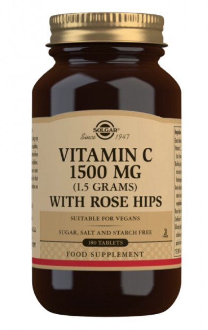 Solgar Witamina C, 1500 mg, z owocami róży, 180 tabletek