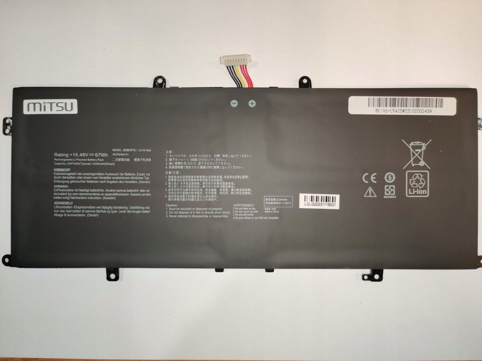 Bateria Mitsu Bateria C41N1904 do Asus UX325JA UX325EA UX363EA UM425IA UX425JA