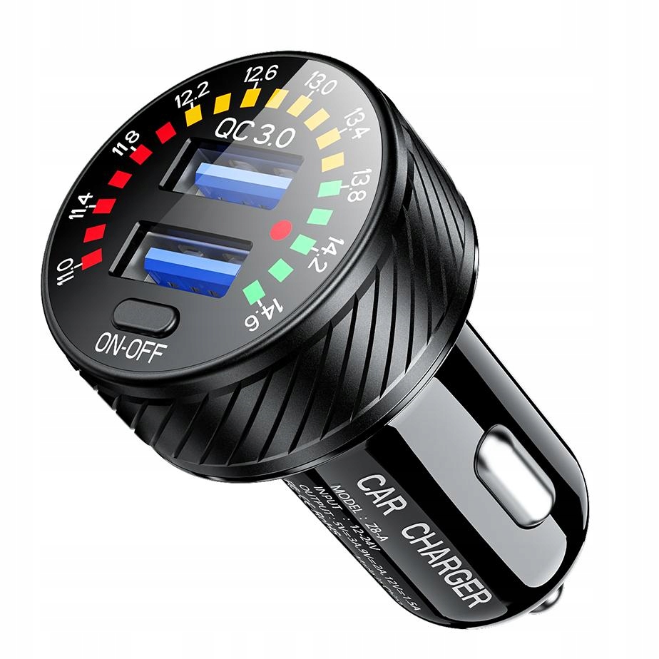 Ładowarka samochodowa 2x Usb z szybkim ładowaniem 36W i Woltomierzem
