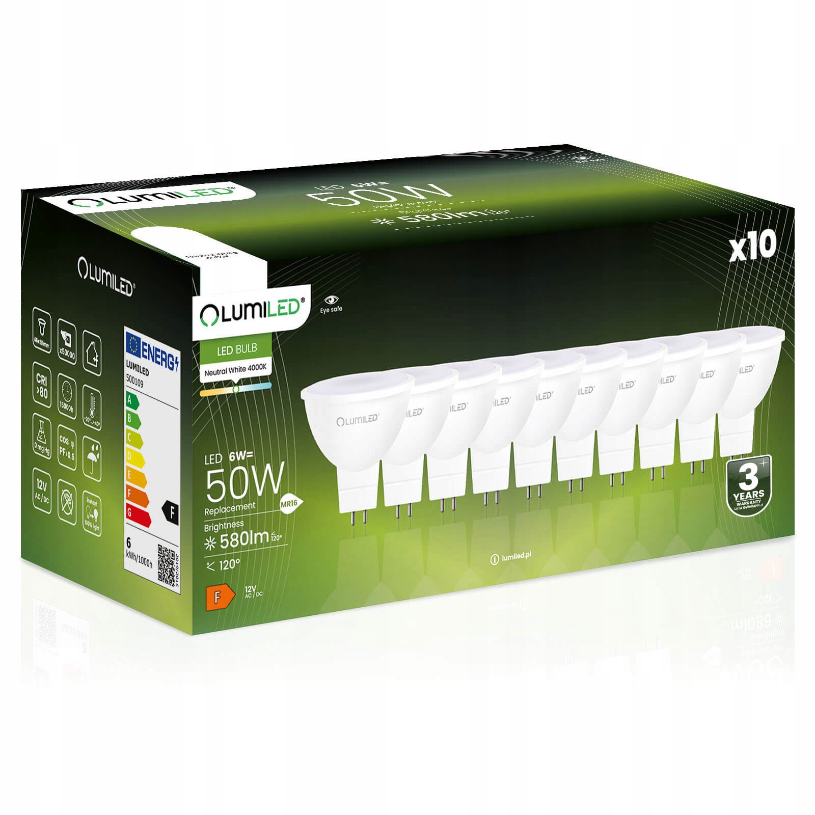 10x Żarówka Led MR16 6W 50W 580lm 12V Lumiled