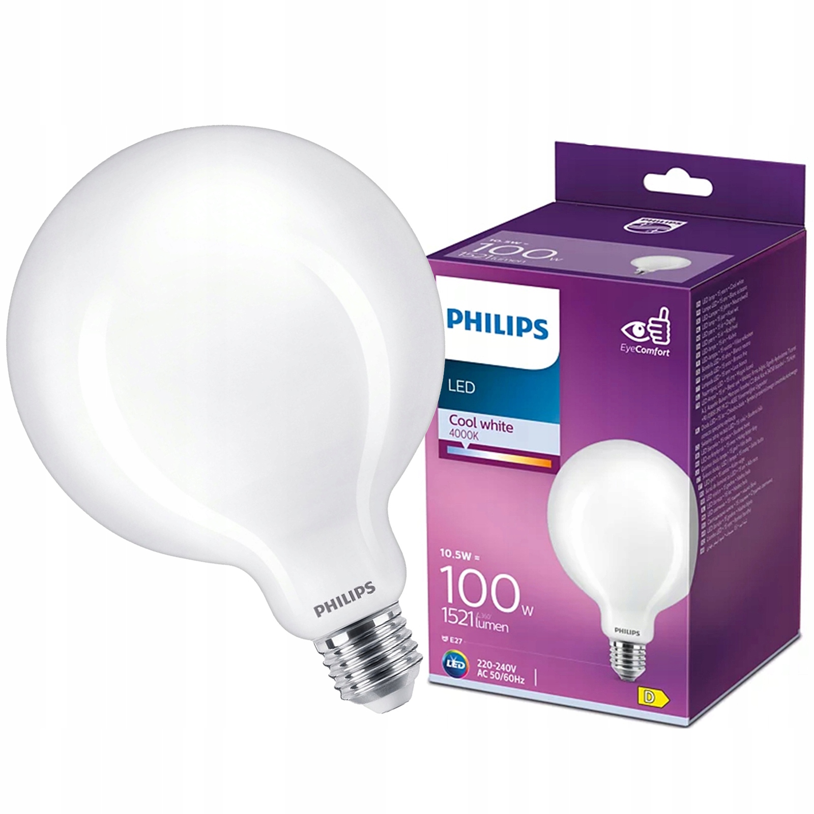 Żarówka Led Globe E27 G120 10.5W 100W 1521lm 4000K Filament Philips