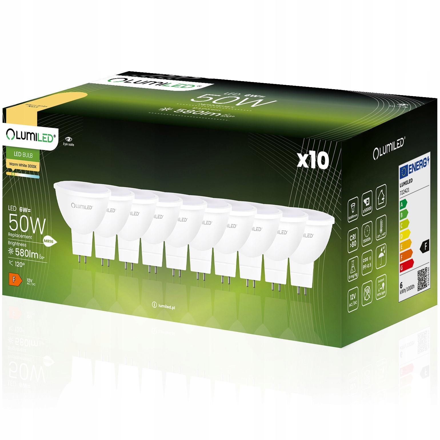 10x Żarówka Led MR16 6W 50W 580lm 12V Lumiled