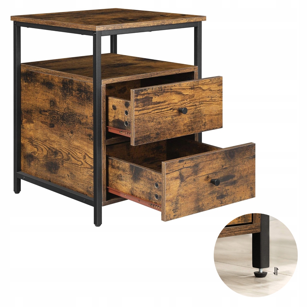 Stolik szafka Nocna stół boczny Z 2 Szufladami 45x45x60 Brąz vintage Loft