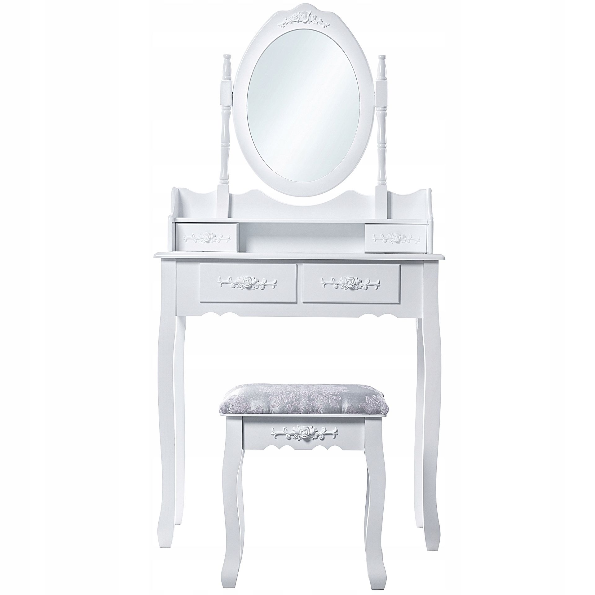 Toaletka Kosmetyczka Do Makijażu Z Lustrem Led Taboret Biała 75x147cm