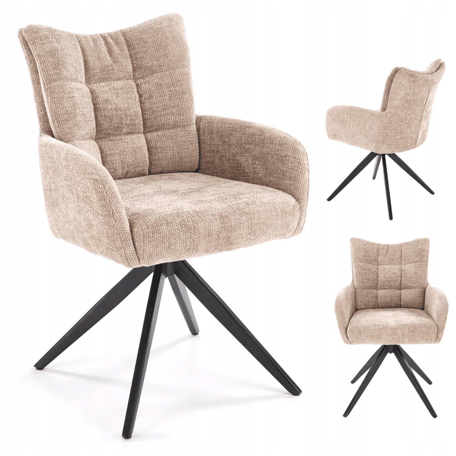 Nowoczesne Krzesło Obrotowe do Salonu z Podłokietnikami Beżowe Loft K540