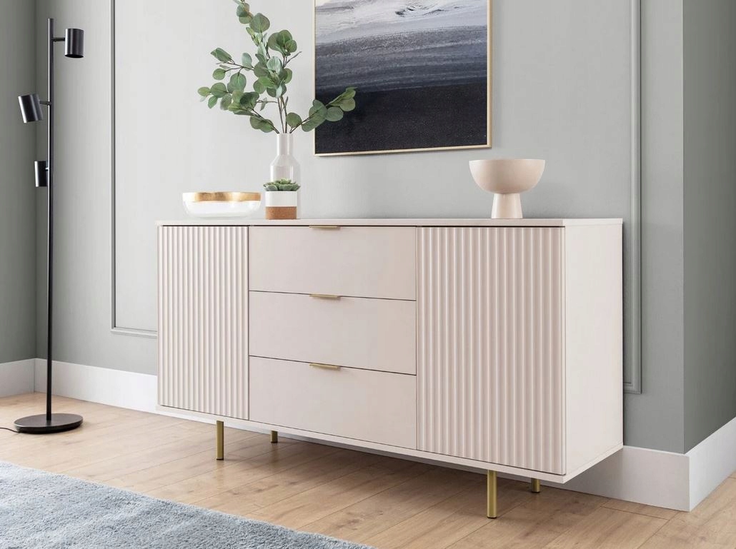 Komoda kombinowana szeroka do salonu Iredell złota/kaszmirowa