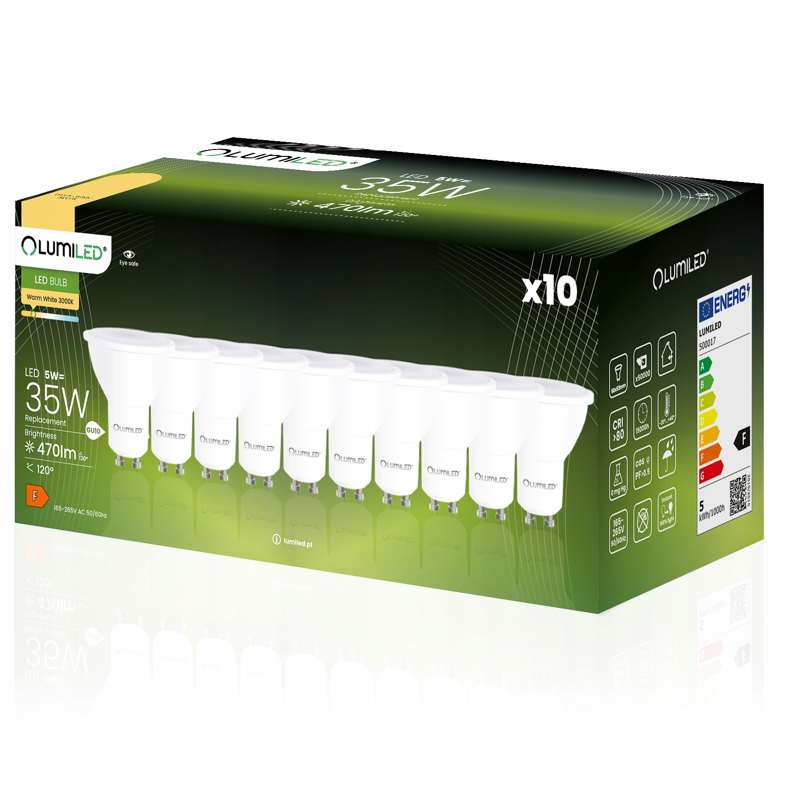 10x Żarówka Led GU10 5W 3000K Biała Ciepła 120° Wydajna Premium CCD