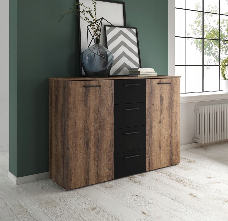 Komoda kombinowana Crowel dąb monastery/czarna