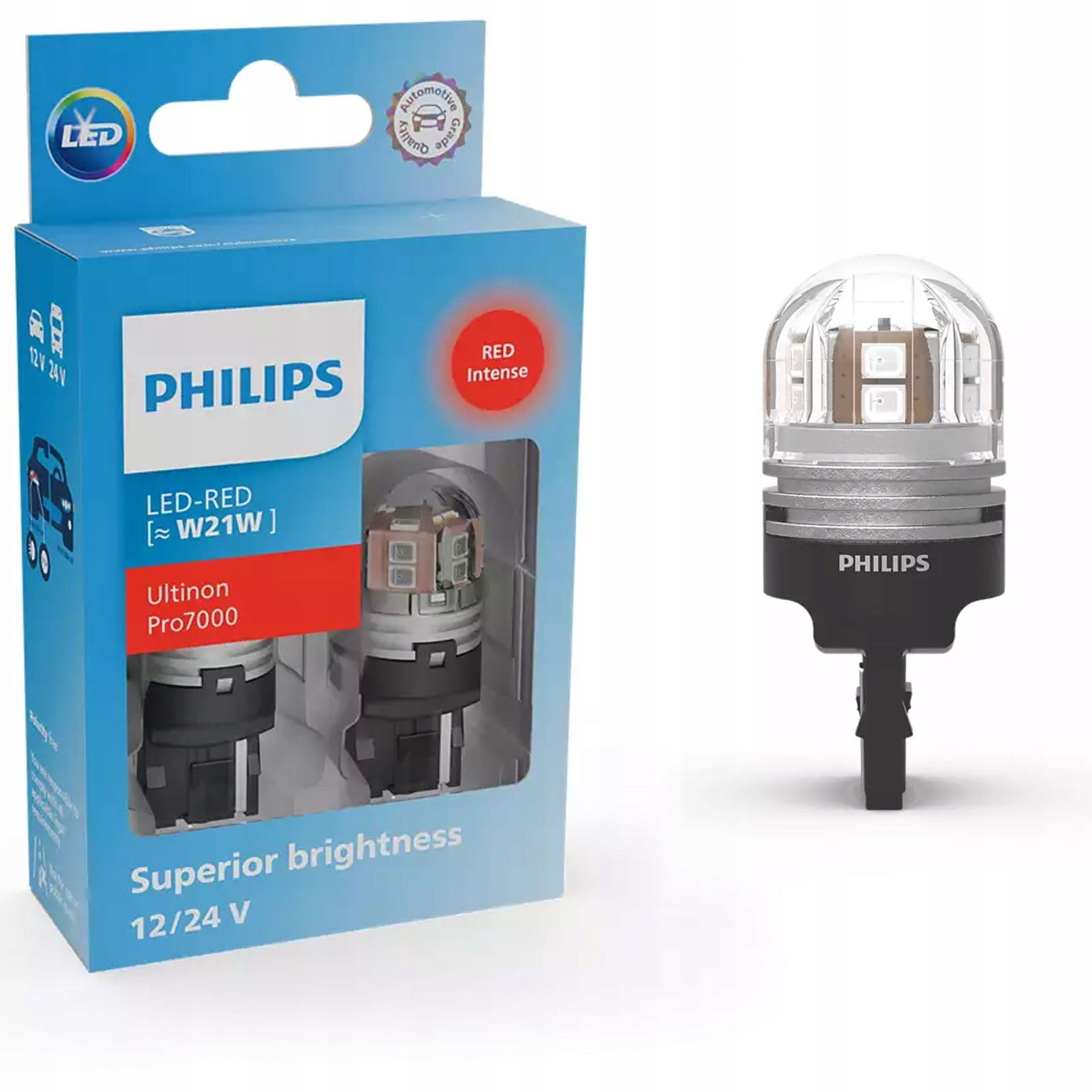 Żarówki Philips Led Ultinon Pro7000 W21W Red RU70 12/24V