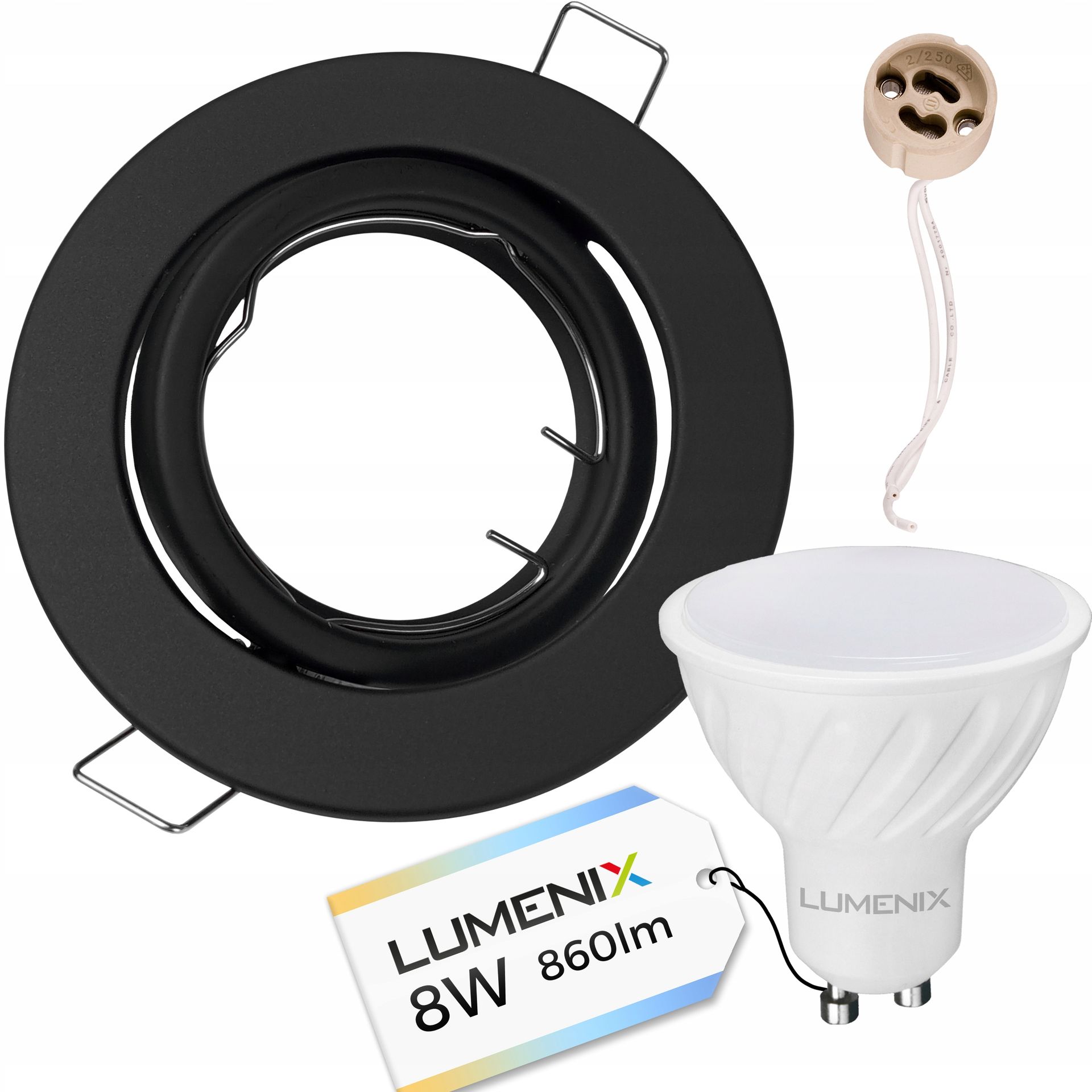 Zestaw Żarówka GU10 8W Led Oprawa Sufitowa Podtynkowa Czarna Okrągła