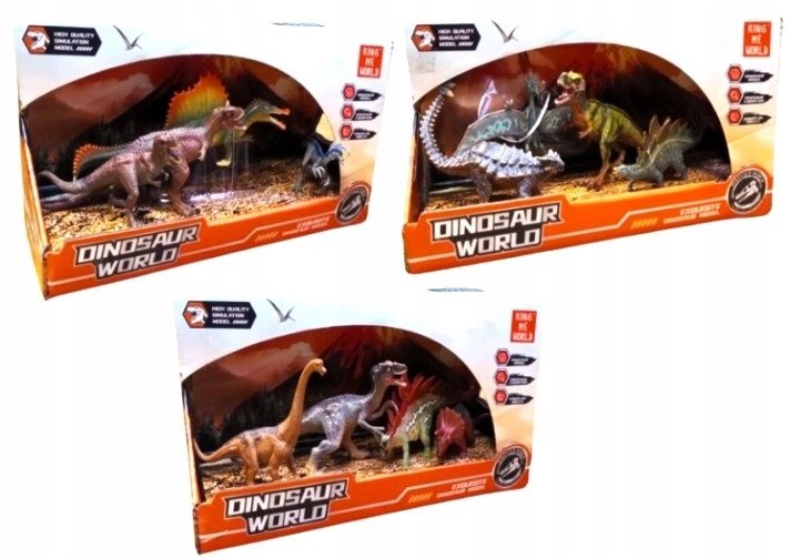 ZESTAW 4 FIGUREK DINOZAUR��W W DIORAMIE DINOSAUR WORLD