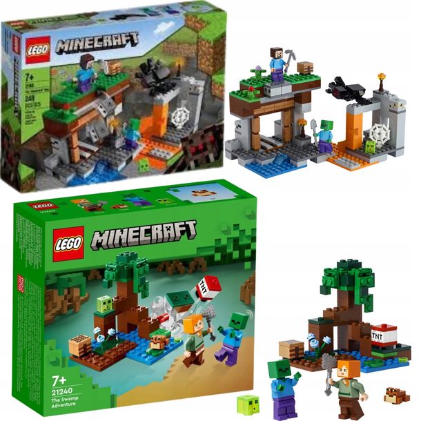 LEGO Minecraft 21166 Opuszczona kopalnia + 21240 Przygoda na mokradłach