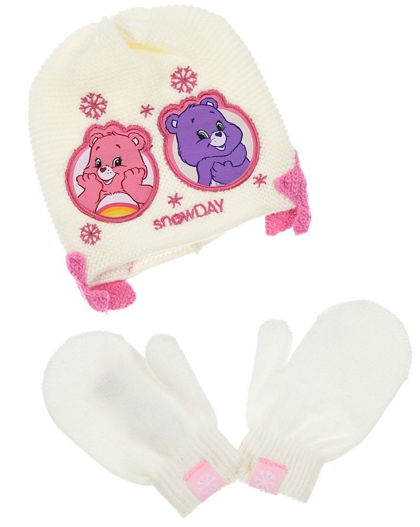 Biała niemowlęca czapka z rękawiczkami z naszywkami Care Bears rozmiar 50 cm