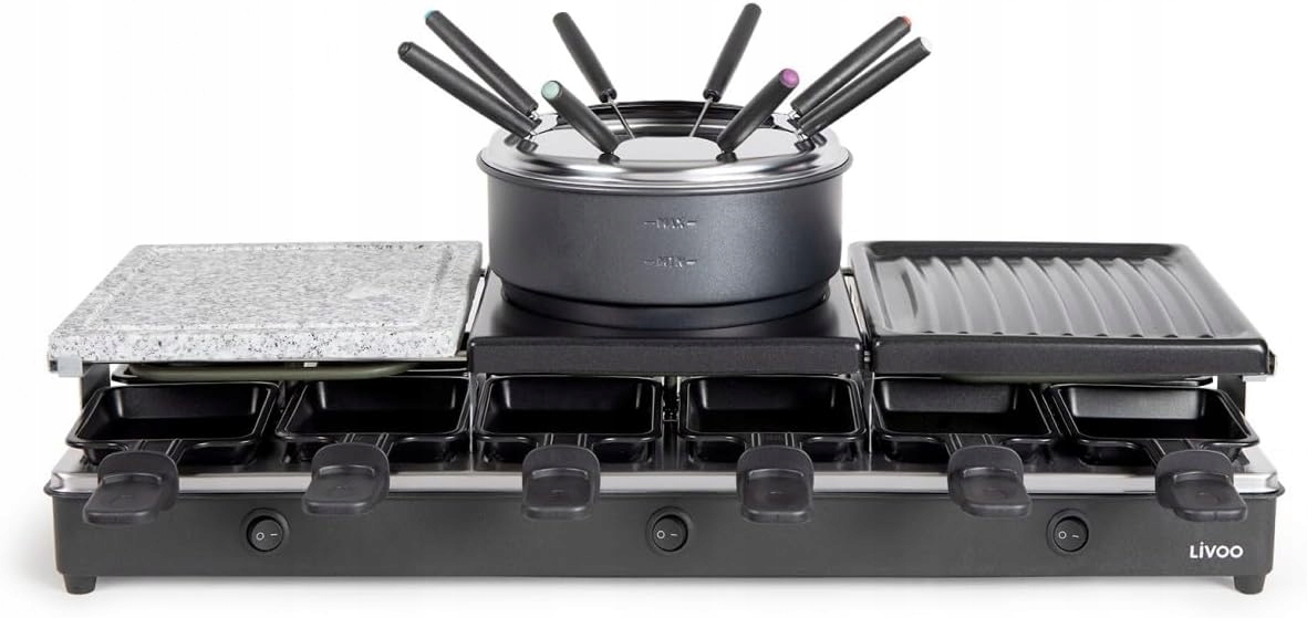 Livoo Maszyna do raclette fondue, na 12 osób, 5w1, 1650W, 3 termostaty