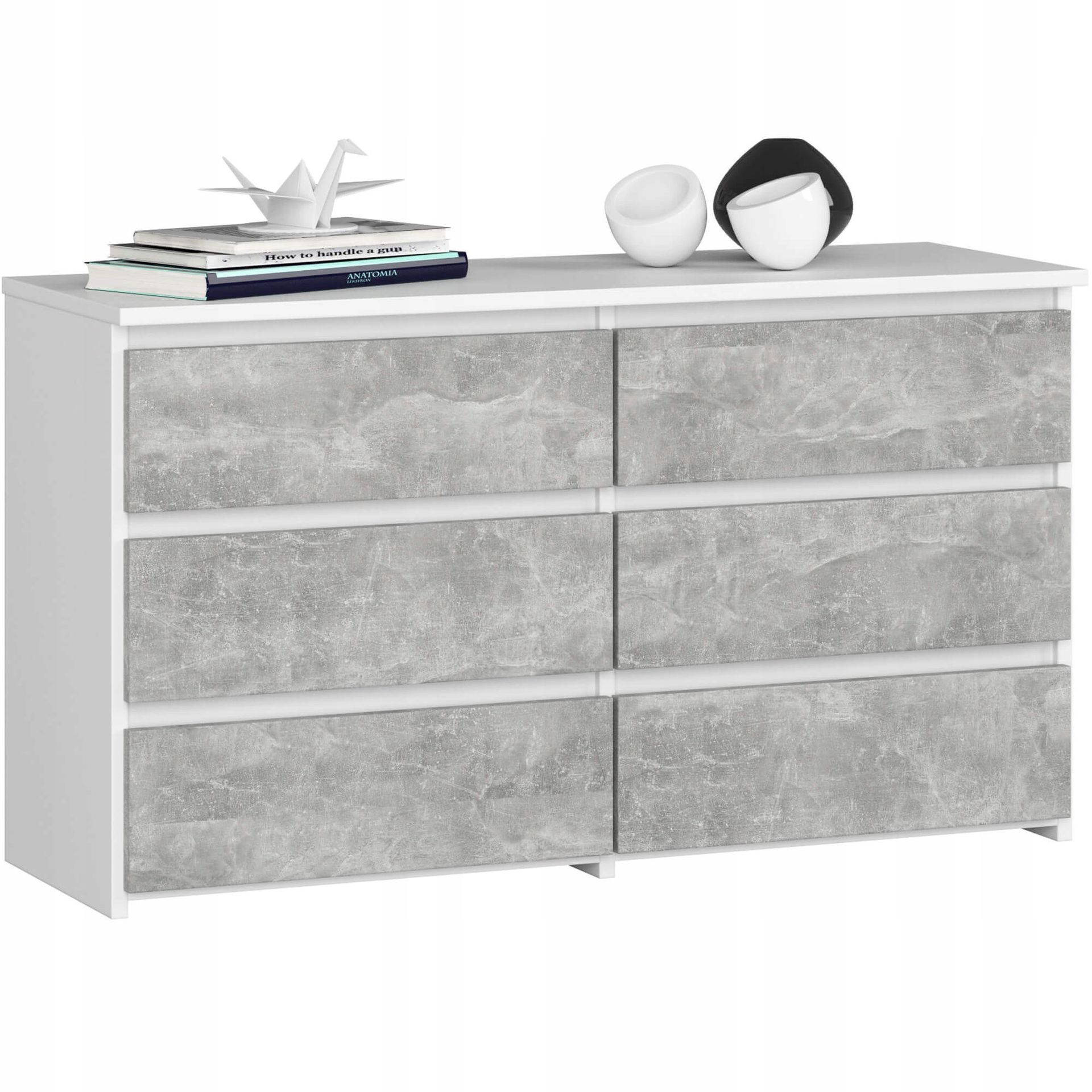 Komoda bezuchwytowa CL 100 cm 6 szuflad klasyczna do salonu Biała Beton