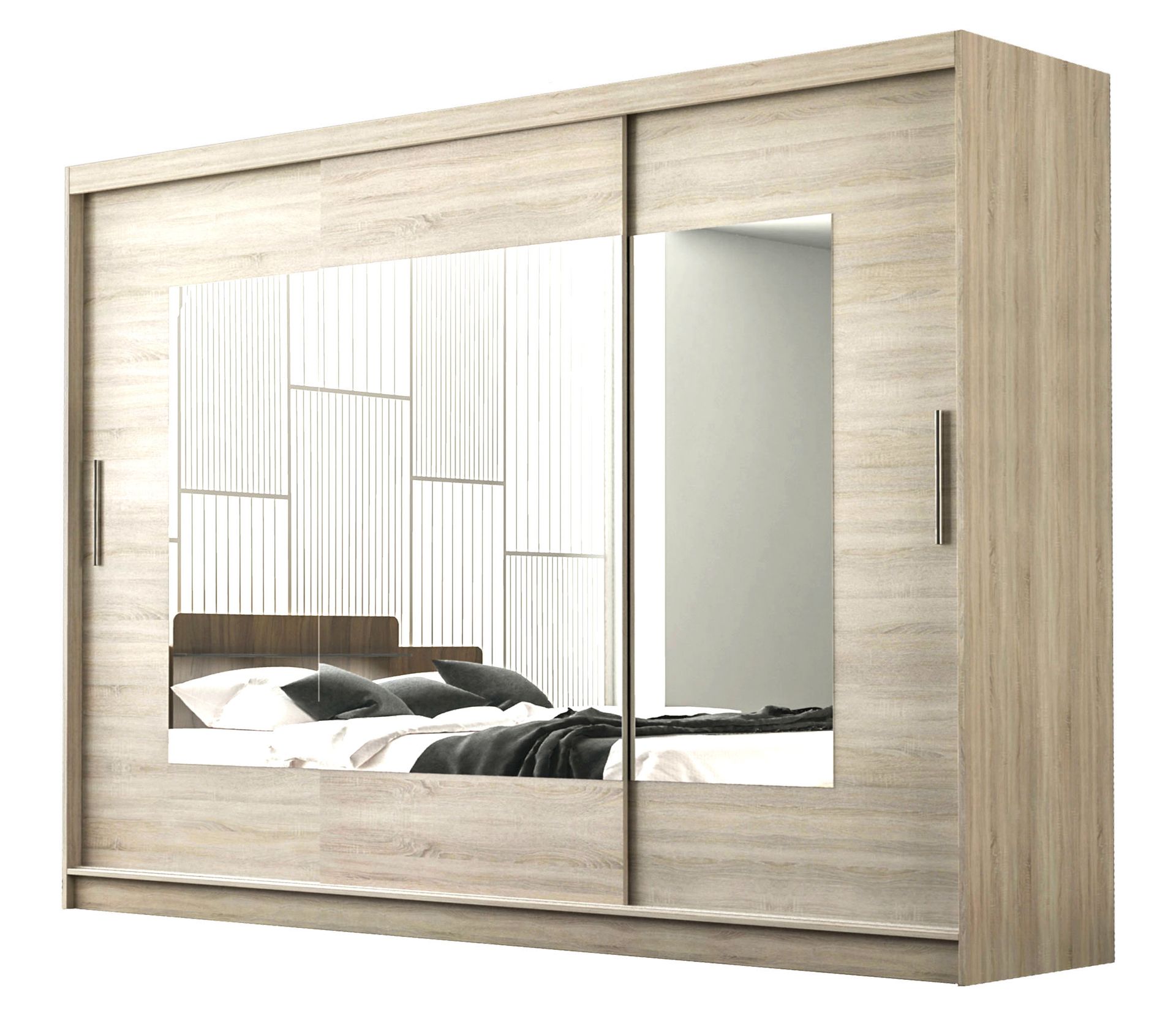 Opinie o Szafa przesuwna Marita 250 Dąb Sonoma pojemna duża trzydrzwiowa z lustrem