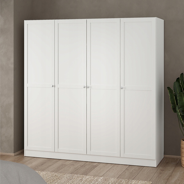 Szafa biała matowa 4 drzwiowa pojemna półki drążęk 61x195x200 cm Billund