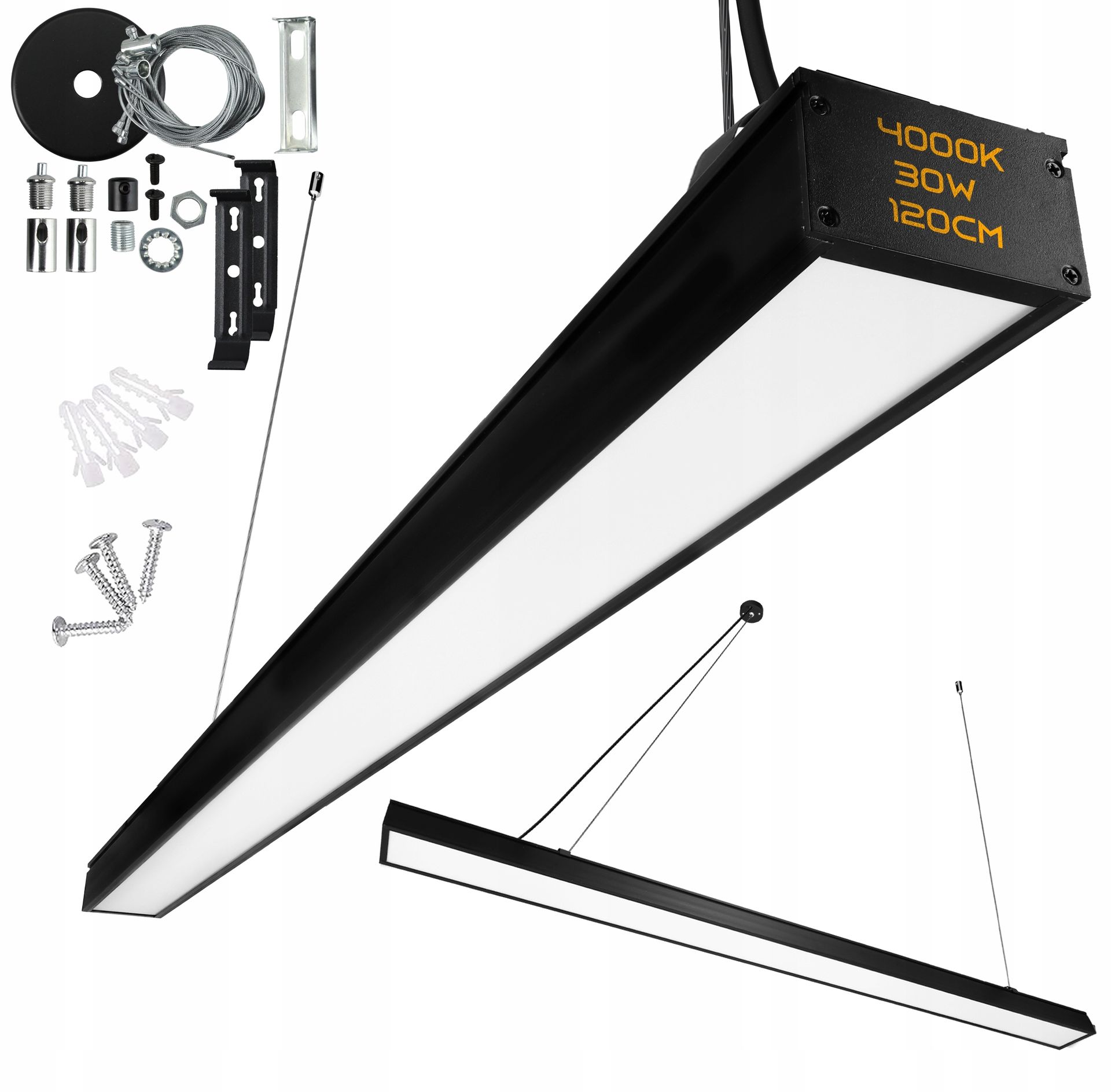 Lampa Led Sufitowa Wisząca Natynkowa Liniowa do Biura na Linkach 120cm 30W