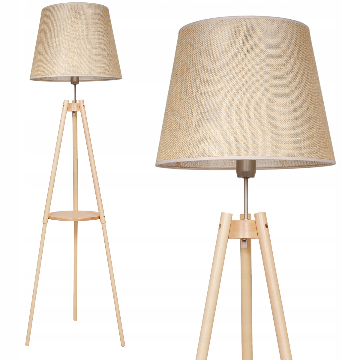 Lampa Stojąca Podłogowa Trójnóg Ze Stolikiem Boho