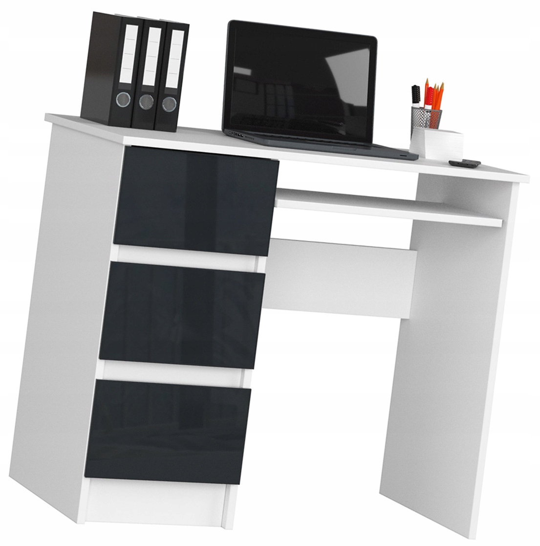 Biurko komputerowe A-7 90 cm prawe białe-grafit szary