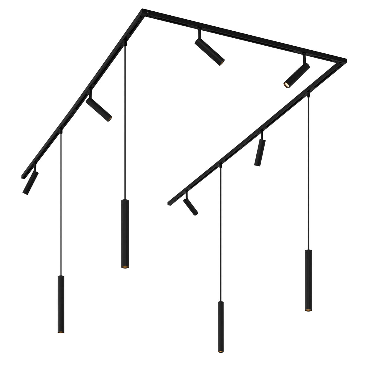QAZQA Nowoczesny system oświetleniowy szynowy z 6 reflektorami i 4 lampami wiszącymi, czarny, 1-fazowy - Slimline Uzzy Keno