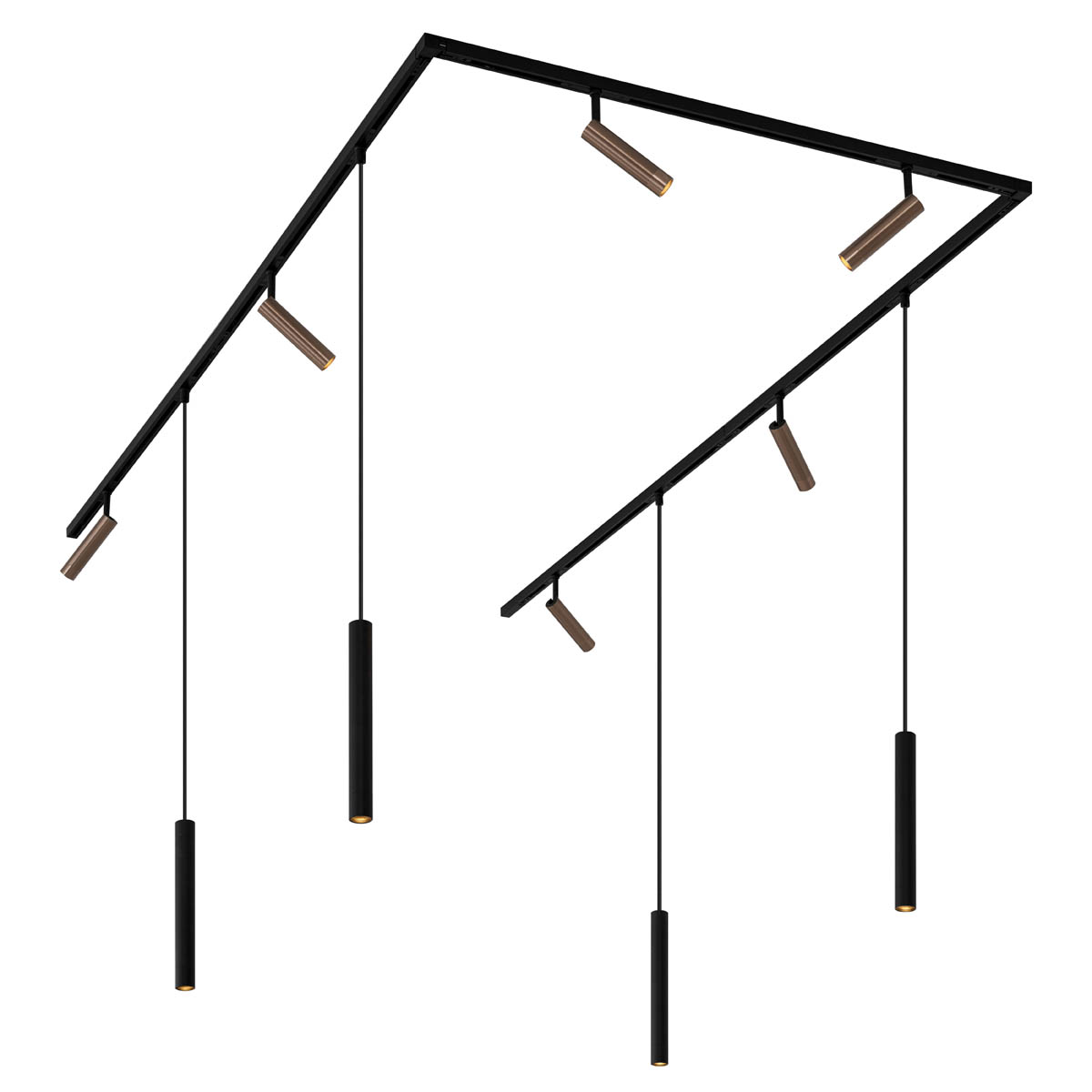 QAZQA Nowoczesny system oświetlenia szynowego Slimline Uzzy Keno z 6 reflektorami i 4 lampami wiszącymi, ciemny brąz, 1-fazowy