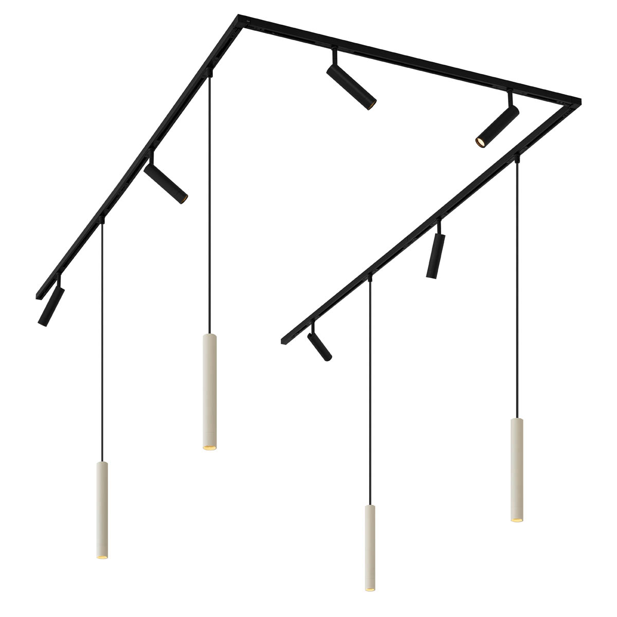 QAZQA Nowoczesny system oświetleniowy szynowy z 6 reflektorami i 4 lampami wiszącymi, beżowy z czarnym, 1-fazowy - Slimline Uzzy Keno