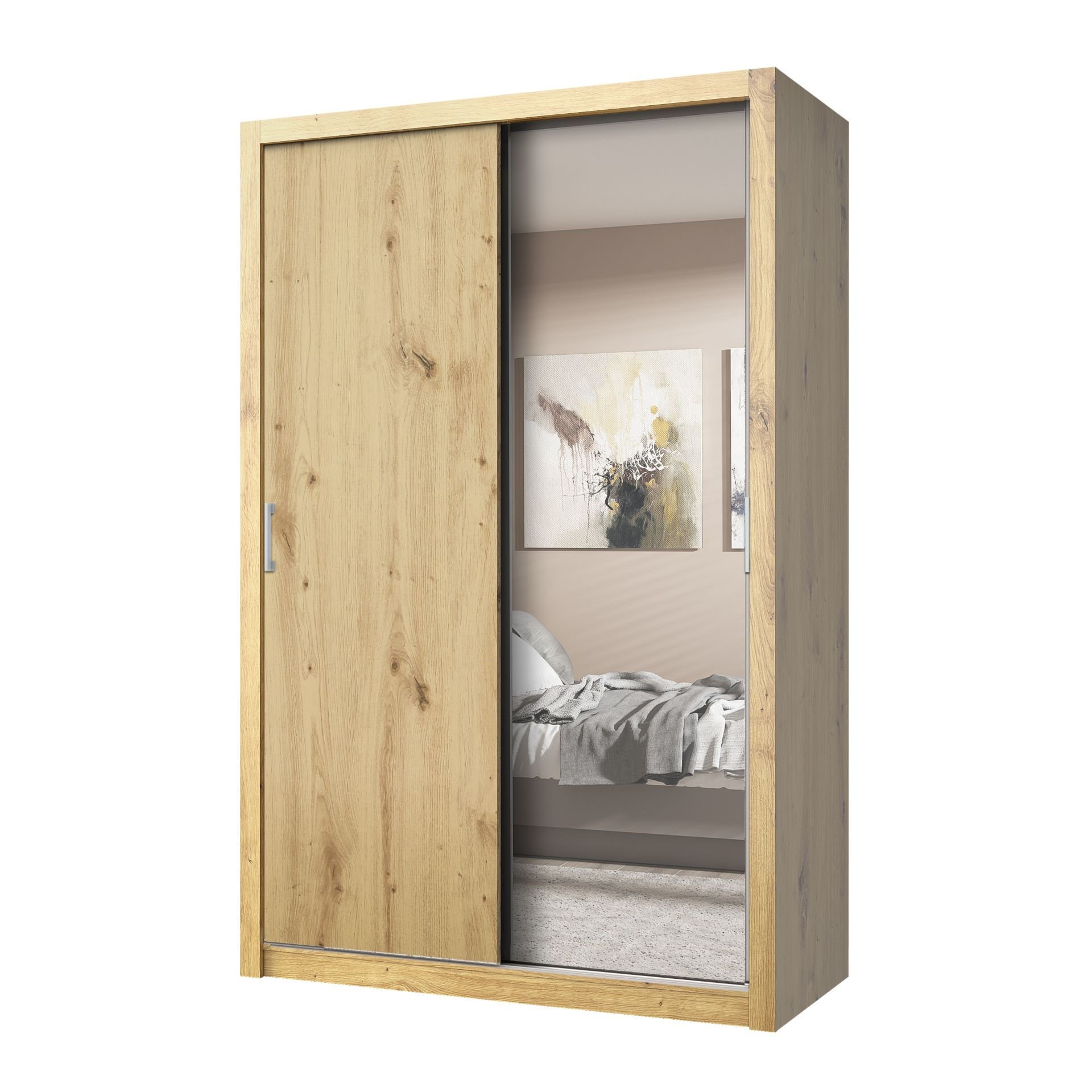 Szafa Przesuwna Milan 150X216 Dąb Artisan z Lustrem