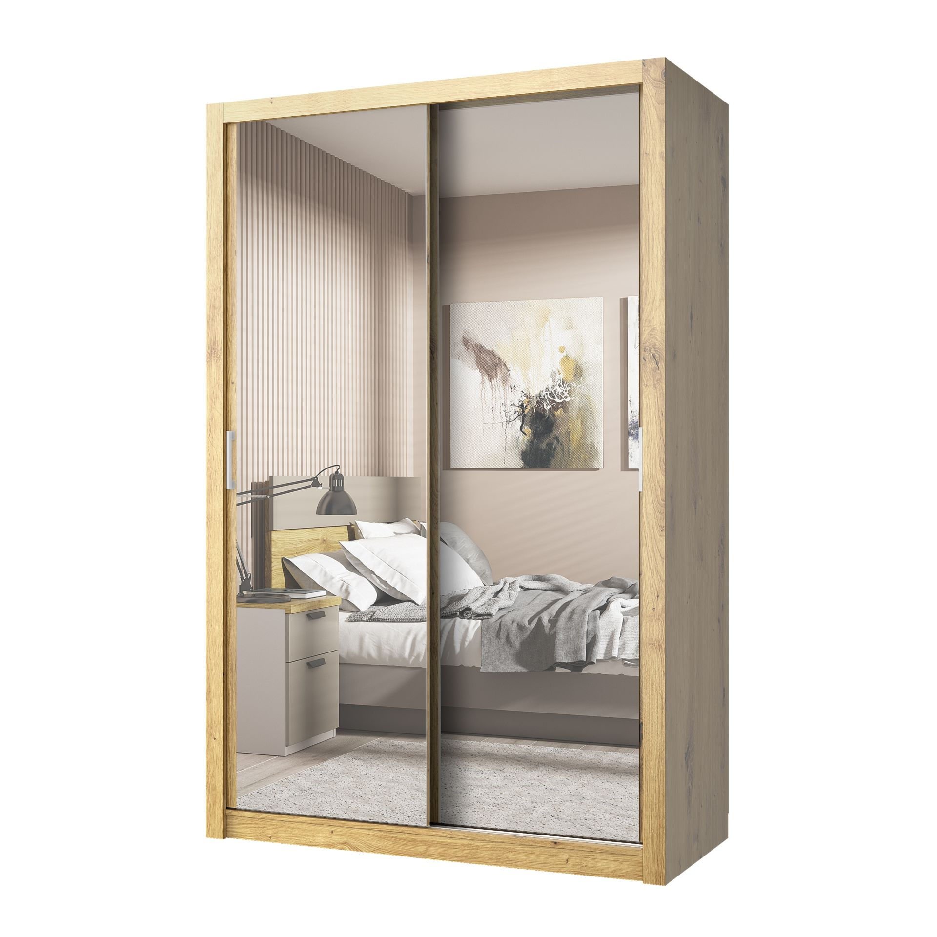 Szafa Przesuwna Milan 150X216 Dąb Artisan z Podwójnym Lustrem