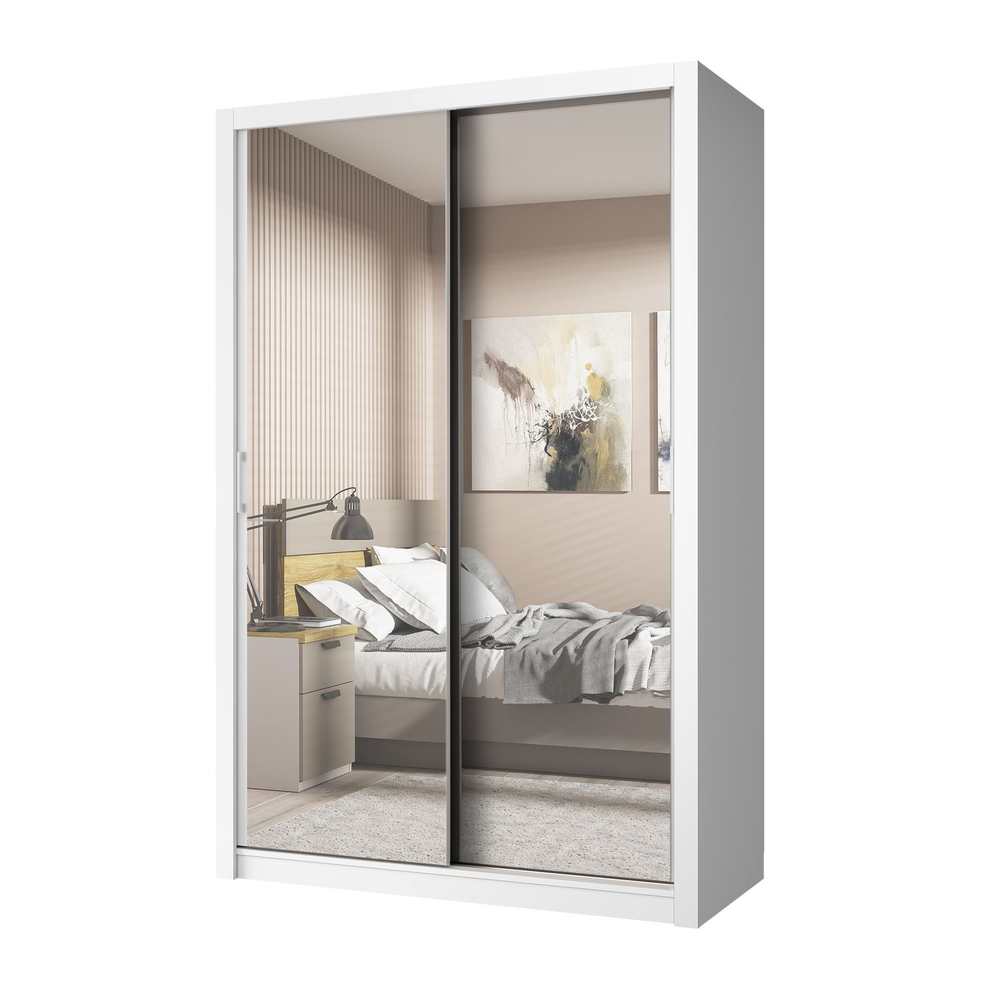 Szafa Przesuwna Milan 150X216 Biały z Podwójnym Lustrem