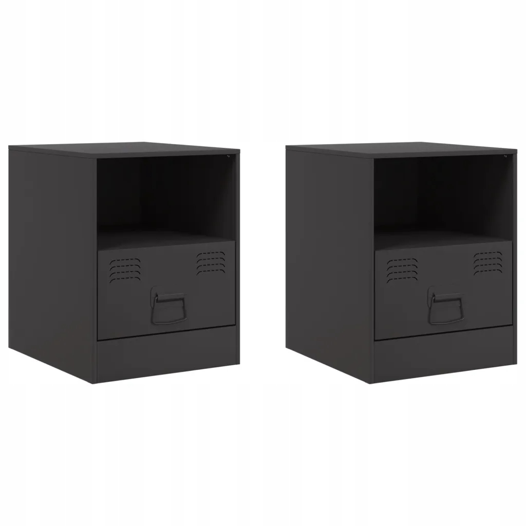 Szafki nocne, 2 szt., czarne, 34,5x39x44 cm, stal