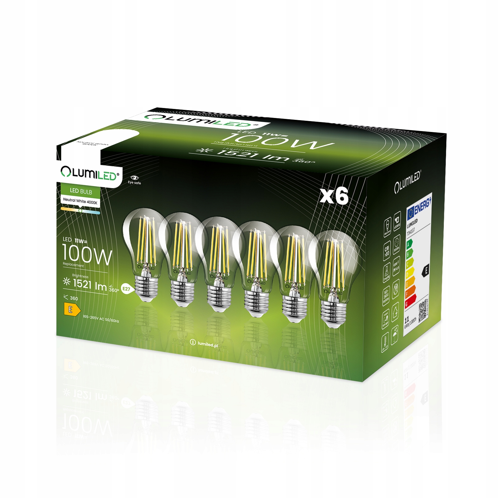 6x Żarówka Led E27 A60 11W 100W 1521lm 4000K Neutralna Filament Ozdobna