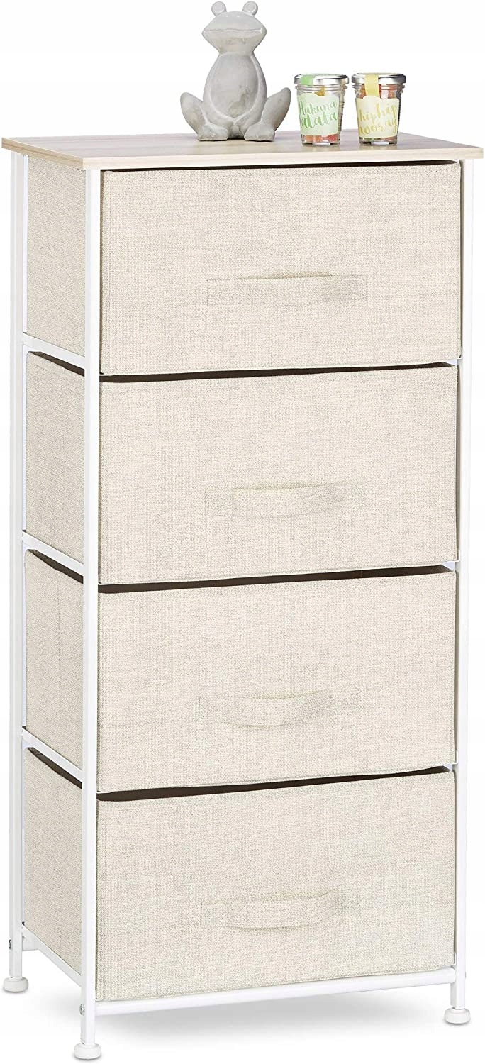 Komoda materiałowa szafka regał z 4 szufladami 45 x 30 x 105cm Beż