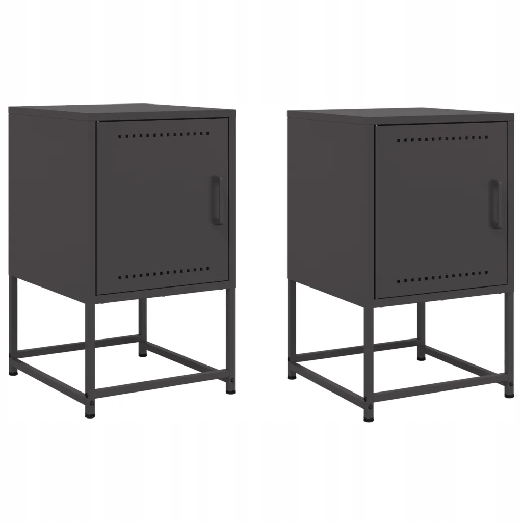 Szafki nocne, 2 szt., czarne, 36x39x60,5 cm, stal