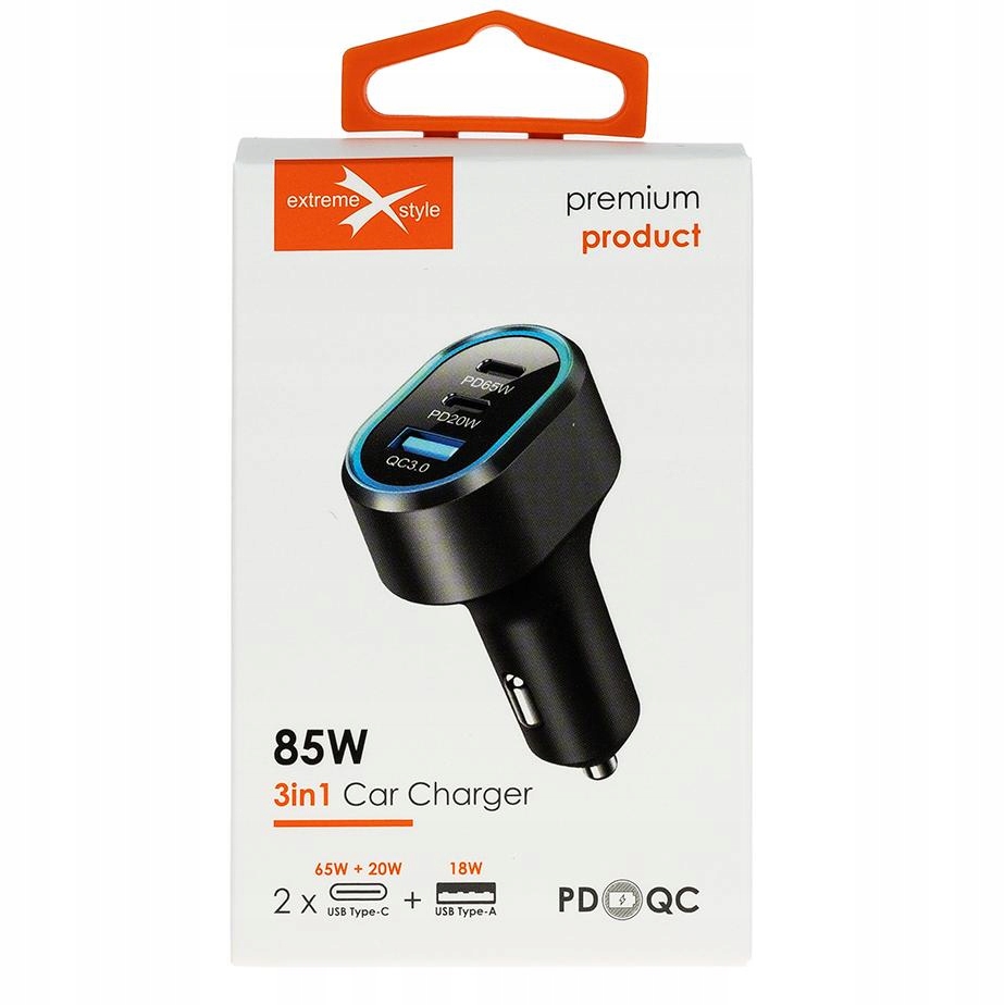 Mocna Ładowarka samochodowa 2 x Usb Typ-C Usb 85 W