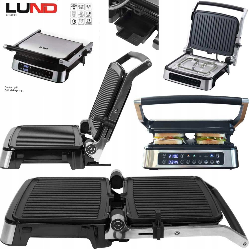 Elektryczny Grill Opiekacz Rozkładany Wyjmowane Płyty 2000W Panel Led 67450