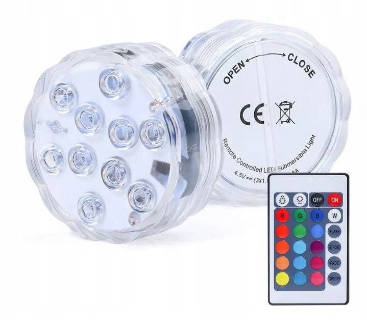 Wodoodporna Lampka Led Krążek 10xRGB Pilot od basenu oczka wodnego wazonu