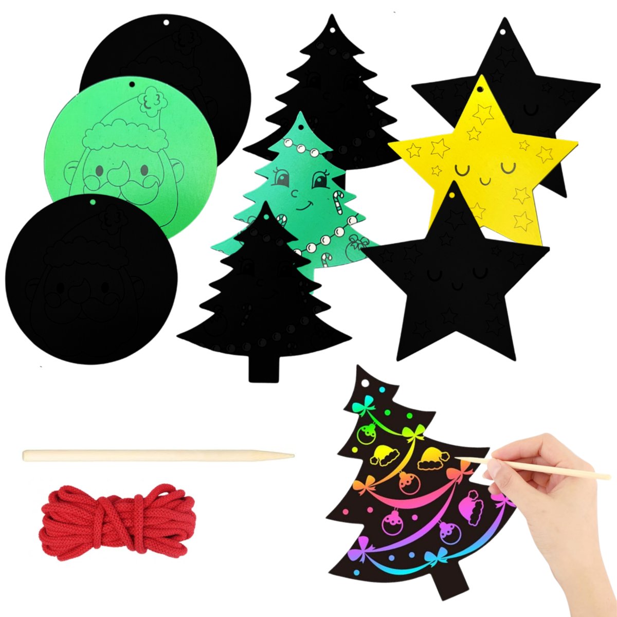 WYDRAPYWANKI ŚWIĄTECZNE Zawieszki Zdrapki na choinkę bombki  DIY 9 szt