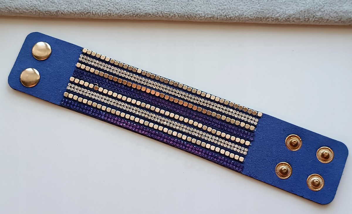 CHABROWA PIĘKNA EFEKTOWNA SZEROKA NIEBIESKA BRANSOLETKA CYRKONIE ZATRZASK