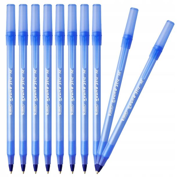 Bic Round Stic 1.0 Długopis Niebieski Zestaw Biurowy Szkolny X10 Sztuk